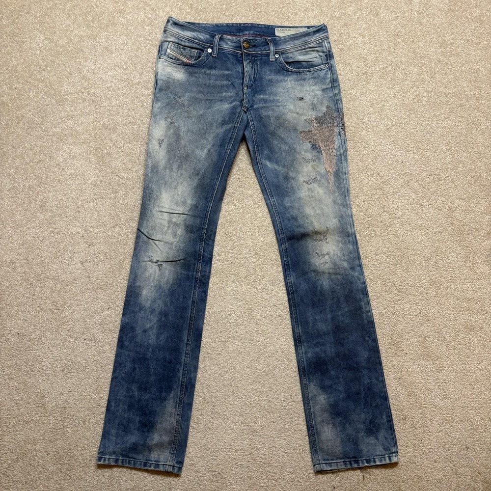 Diesel Lowky Jeans Womens 25 30x33 Blue Low Rise Straight Distressed Denim